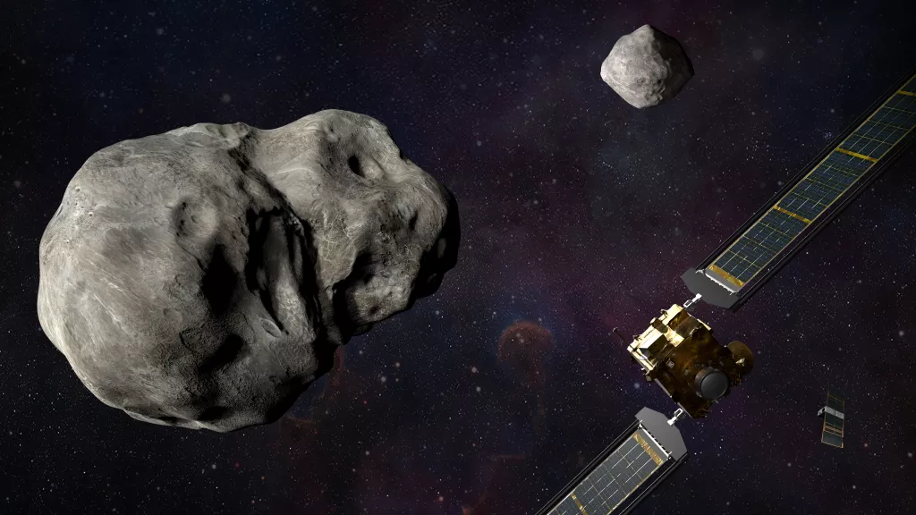 NASA的DART航天器將以每秒6公里的速度撞擊 Didymos 小行星,從而改變其軌道。圖片來源:NASA/JOHNS HOPKINS APL