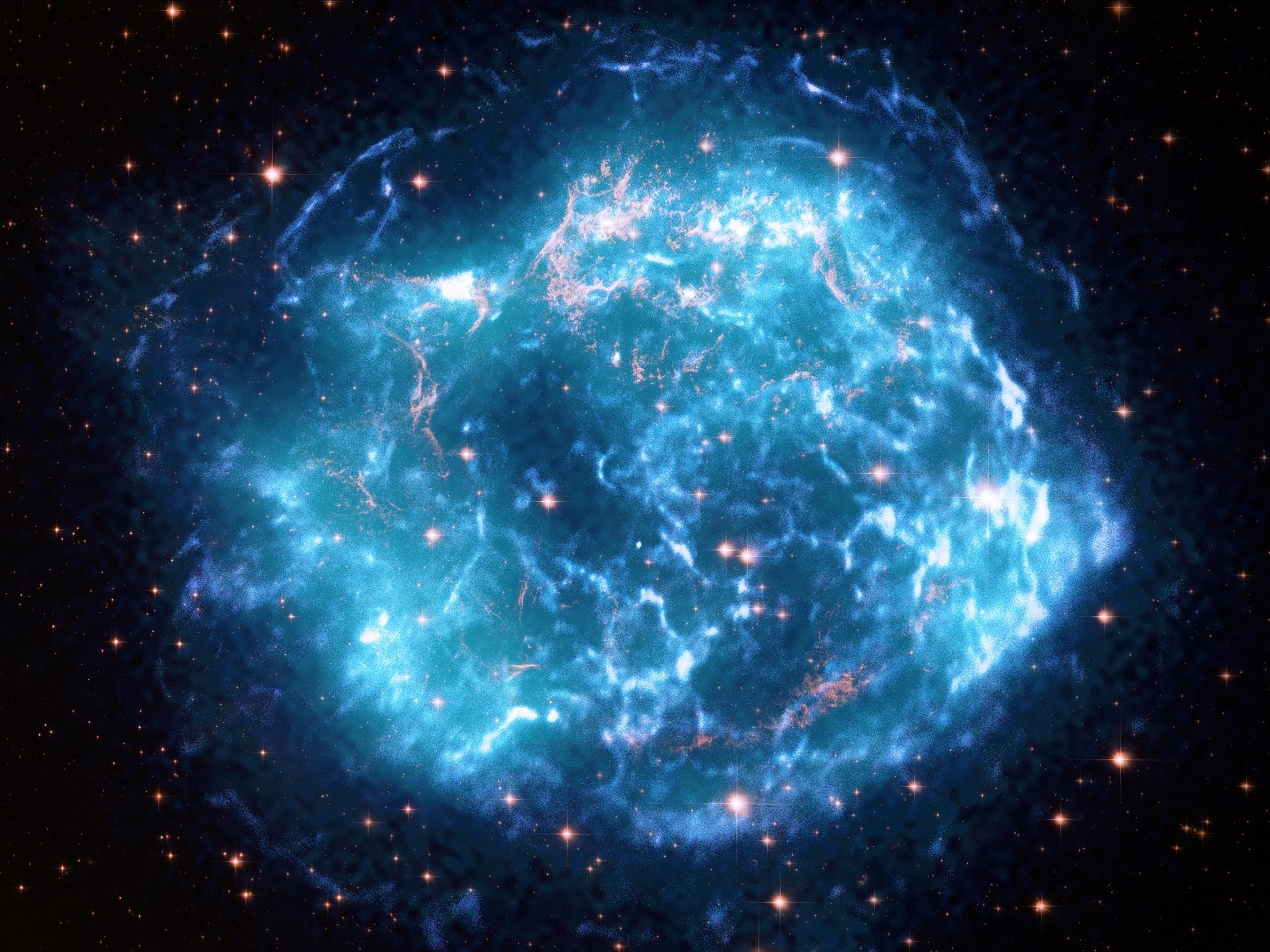 由錢卓拉X射線天文台、哈伯太空望遠鏡和X射線成像偏振探測衛星( IXPE )的觀測資料合併的仙后座 A 圖片
