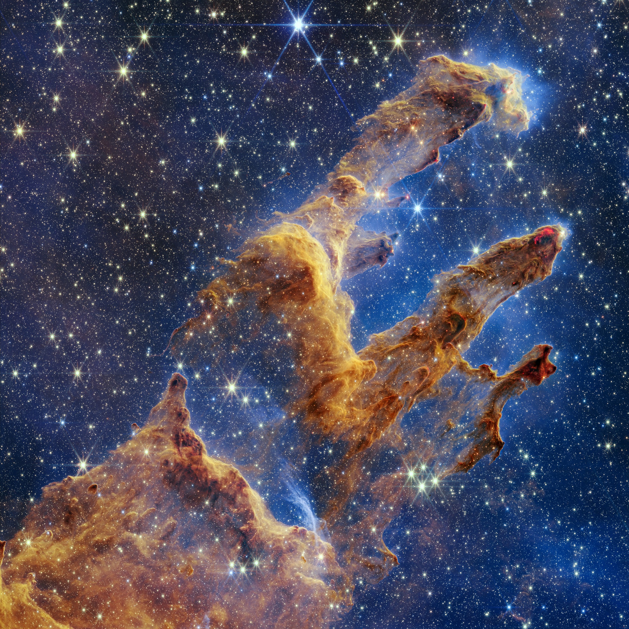 詹姆斯·韋伯太空望遠鏡( JWST )近紅外相機( NIRCam )拍攝的「鷹星雲」照片